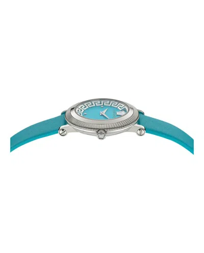 Versace Greca Flourish Leather Watch In Blue