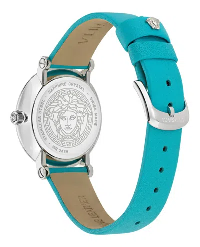Versace Greca Flourish Leather Watch In Blue