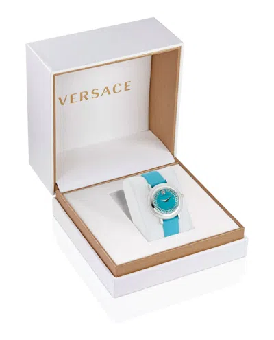 Versace Greca Flourish Leather Watch In Blue