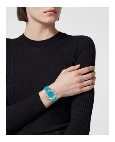 Versace Greca Flourish Leather Watch In Blue