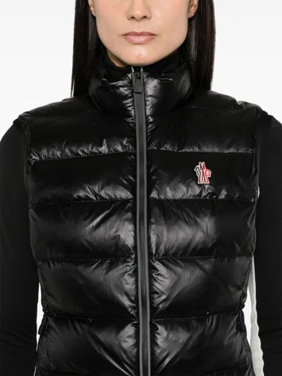 Moncler Grenoble Quilted Black Jacket With High Collar And Glossy Finish In Black