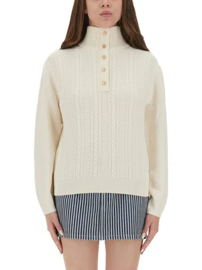 Apc A.p.c. Textured Knit High Collar Shirt With Ribbed Detailing In Neutral