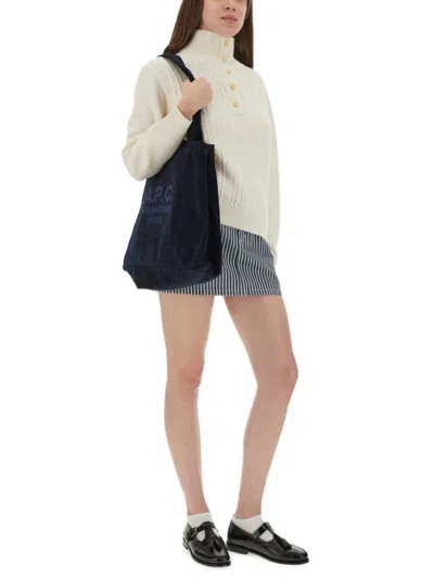 Apc A.p.c. Textured Knit High Collar Shirt With Ribbed Detailing In Neutral