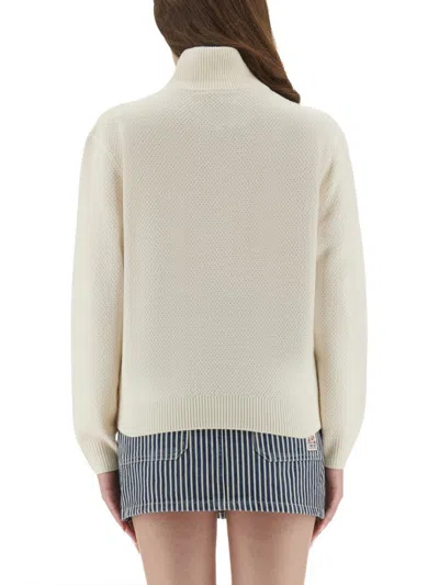 Apc A.p.c. Textured Knit High Collar Shirt With Ribbed Detailing In Neutral