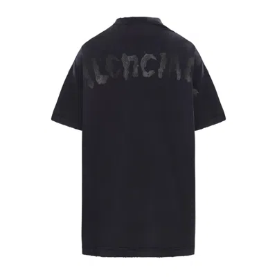 Balenciaga Relaxed-fit Black T-shirt With Distressed Hem And Faded Logo In Black