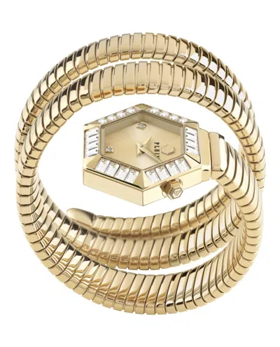 Philipp Plein Women's Snake Hexagon Gold Ion Plated Wrap Bracelet Watch 28mm In Gold