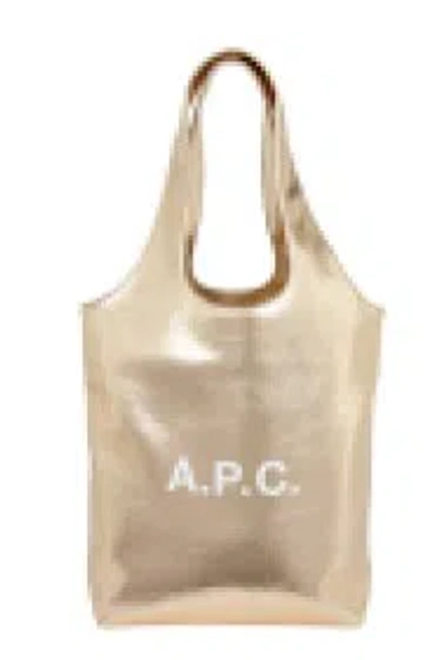 Apc A.p.c. Gold Shoulder Bag With Logo Lettering And Wide Straps