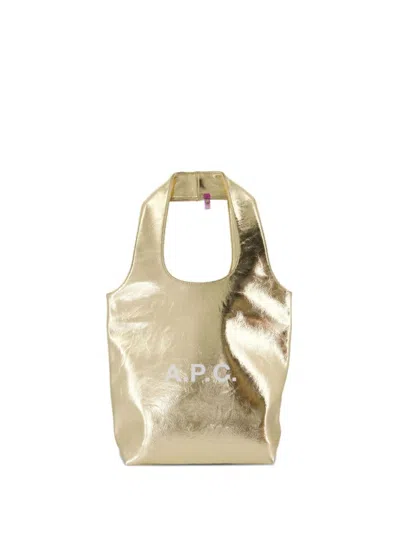 Apc A.p.c. Gold Shoulder Bag With Logo Lettering And Wide Straps