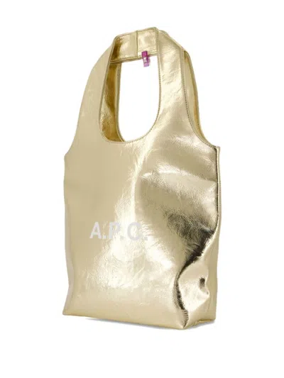 Apc A.p.c. Gold Shoulder Bag With Logo Lettering And Wide Straps