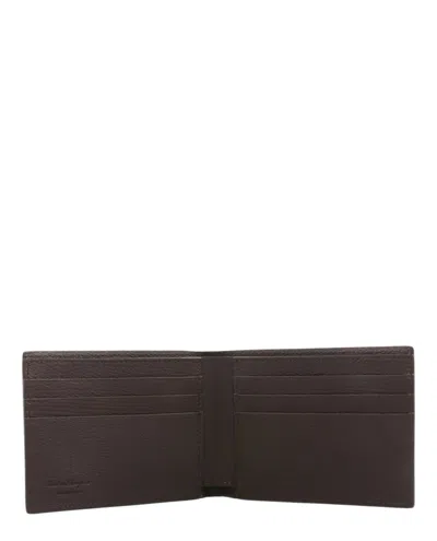 Ferragamo Compact Bifold Wallet With Pebbled Calfskin Leather
