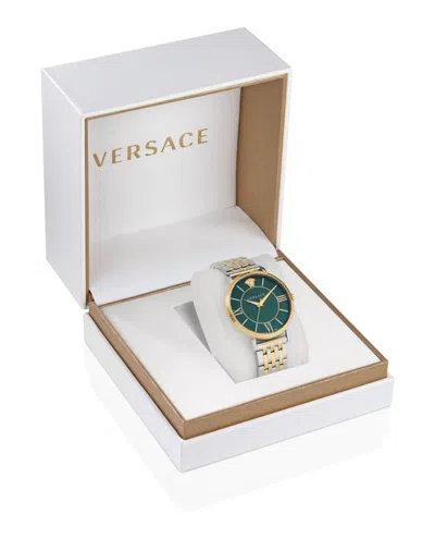 Versace V-eternal Bracelet Watch With Green Guilloche Dial In Metallic