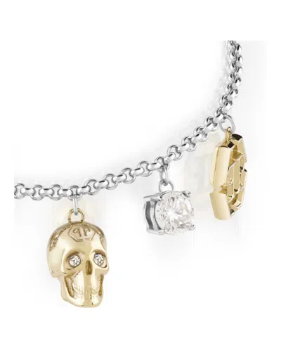 Philipp Plein Delicate Chain Bracelet With Skull Motif In Metallic