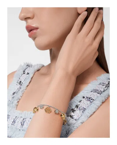 Philipp Plein Delicate Chain Bracelet With Skull Motif In Metallic