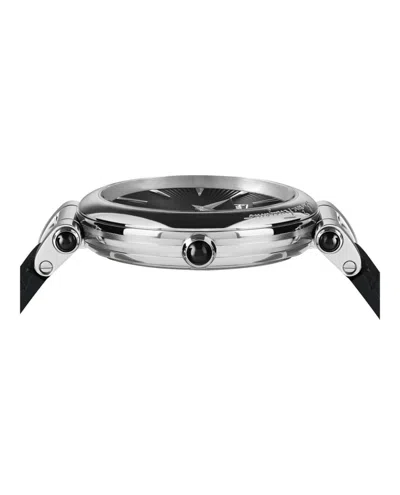 Ferragamo Idillio Leather Watch With Polished Stainless Steel Case In Black