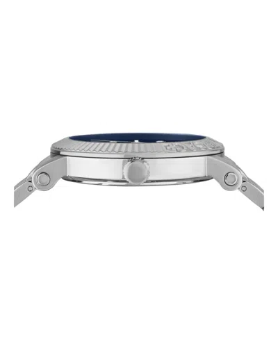 Versace Classic Date Quartz Watch With Blue Guilloche Dial In White