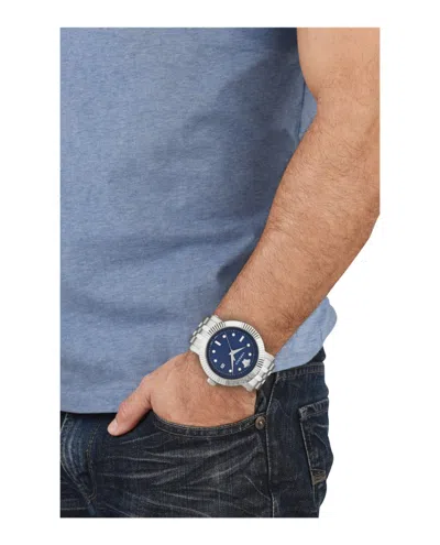 Versace Classic Date Quartz Watch With Blue Guilloche Dial In White