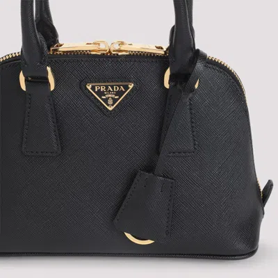 Prada Mini Promenade Leather Top Handle Bag In Black