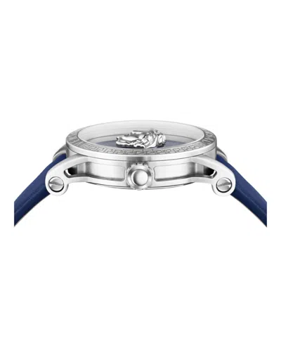 Versace V-code Strap Watch With Blue Guilloche Dial