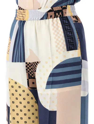 Fendi Patchwork Print Silk Flowing Pyjama Trousers