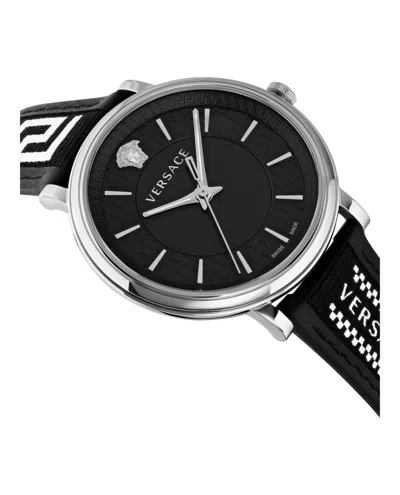 Versace V-circle Strap Watch With 42mm Stainless Steel Case In Black