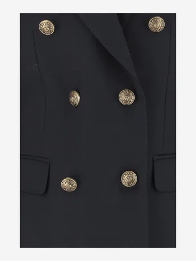 Golden Goose Blue Double-breasted Jacket With Peak Revers And Logo Plaque Detail In On The Rear In Wool Blend Wom In Black