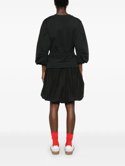 Moncler Black Dress With Elastic Waist And Logo Patch On The Sleeve In Tech Fabric Woman In Black