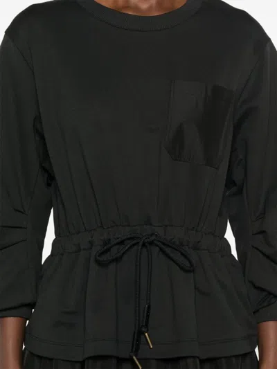 Moncler Black Dress With Elastic Waist And Logo Patch On The Sleeve In Tech Fabric Woman In Black