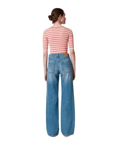 Twinset Twin-set Wide-leg Seasonal Denim Trousers With Classic Five-pocket Design In Blue