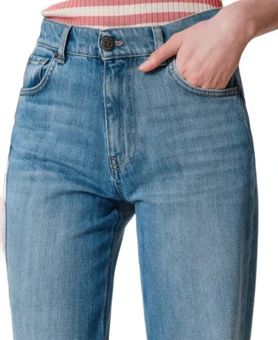 Twinset Twin-set Wide-leg Seasonal Denim Trousers With Classic Five-pocket Design In Blue