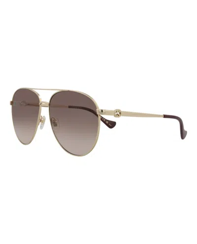 Gucci Aviator-frame Metal Sunglasses With Gradient Lenses In Brown