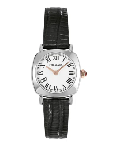 Ferragamo Soft Square Leather Watch In Black