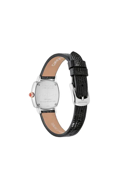 Ferragamo Soft Square Leather Watch In Black