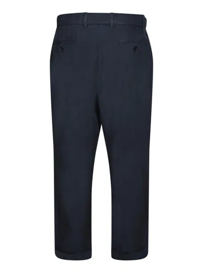 Officine Generale Tailored Blue Trousers With Pleated Front And Cropped Length In Blue