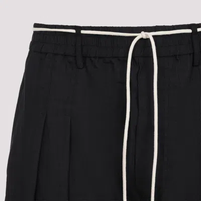 Mordecai Black Virgin Wool Pleated Drawstring Structured Wool Trousers