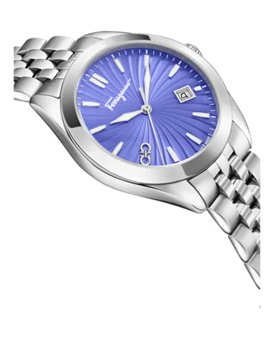 Ferragamo Classic Quartz Watch With Purple Guilloche Dial In Metallic
