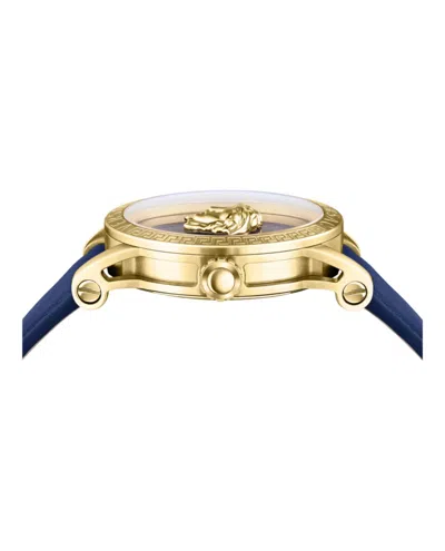 Versace V-code Strap Watch With Blue Guilloche Dial In Blue