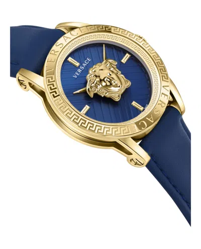 Versace V-code Strap Watch With Blue Guilloche Dial In Blue
