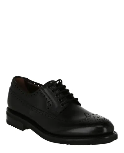 Ferragamo Marcus Brogues Man Lace-up Shoes Black Size 9 Calfskin In Black