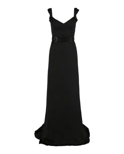Bottega Veneta Silk Cap Sleeve Belted Gown In Black