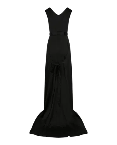 Bottega Veneta Silk Cap Sleeve Belted Gown In Black