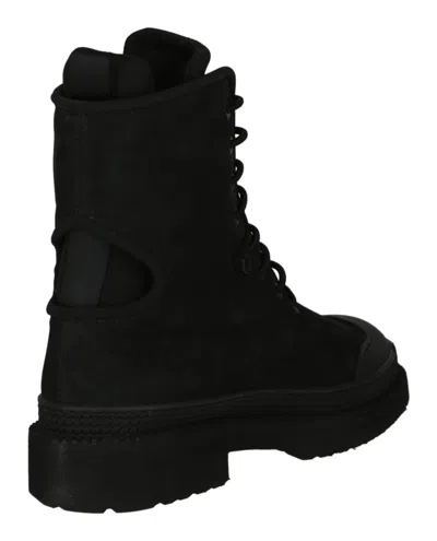 Ferragamo Mixed Media Combat Boots In Black