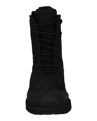 Ferragamo Mixed Media Combat Boots In Black