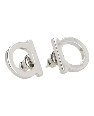 Ferragamo Circular Minimalist Bijoux Earrings With Silver-tone Finish In Metallic