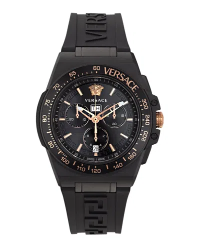 Versace Greca Extreme Chrono Silicone Watch In Black