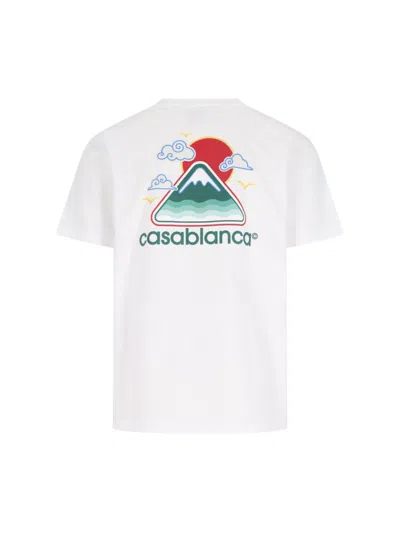Casablanca White T-shirt With Crewneck And Logo On The Front And Maxi Logo On The Back In Cotton Man In White