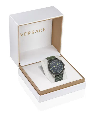 Versace Greca Dome Chrono Leather Watch In Green