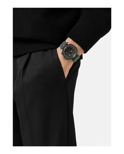 Versace Greca Dome Chrono Leather Watch In Green