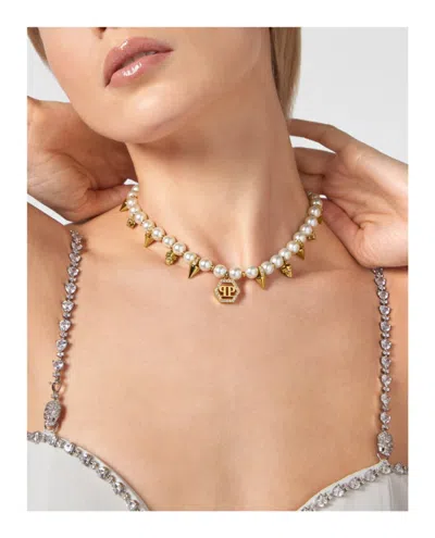 Philipp Plein Rhapsody Crystal Necklace With Gold-tone Spikes In Gold