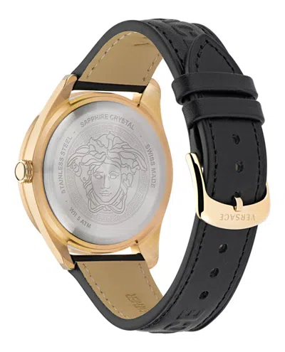 Versace Greca Dome Leather Strap In Black