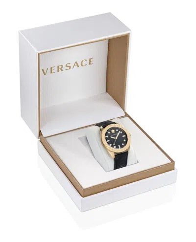 Versace Greca Dome Leather Strap In Black